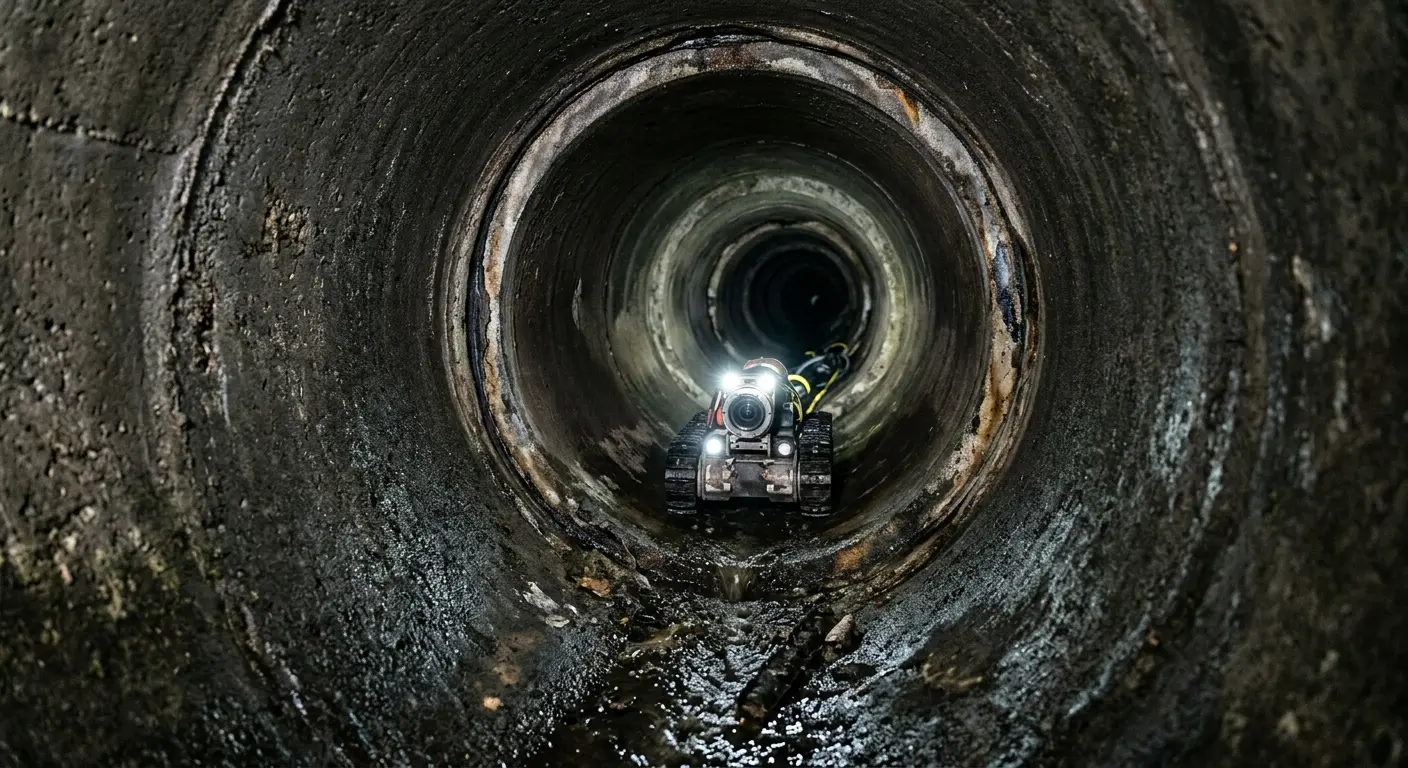 Robotic sewer camera inspecting pipe interior for Sewer Line Cleaning in Troy